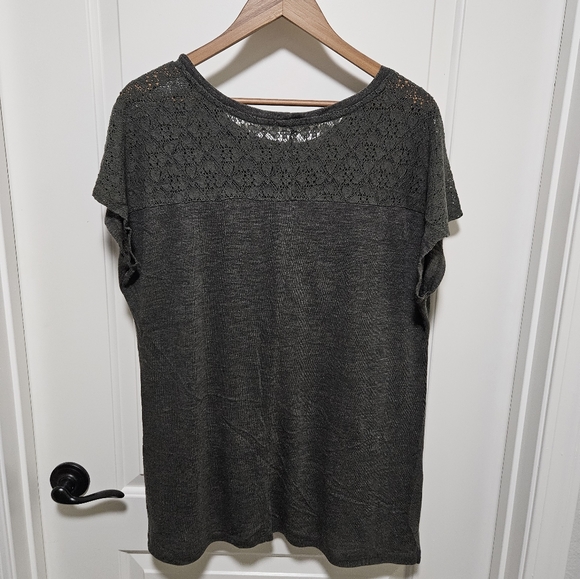 Forest Green Knit Tunic with Lace Back and Hem Detail - Picture 1 of 4